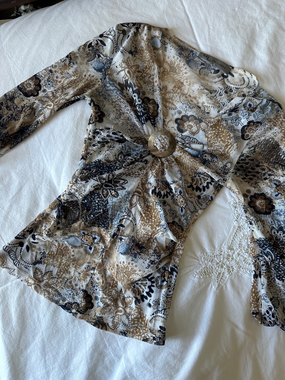 Y2K Sheer Paisley Print Long Sleeve